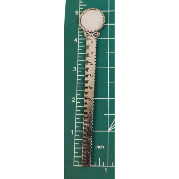 Metal Bookmark For DIY Crafts W/ Ruler & Round Blank For .75" Glass Dome Cabocho - Picture 2 of 6